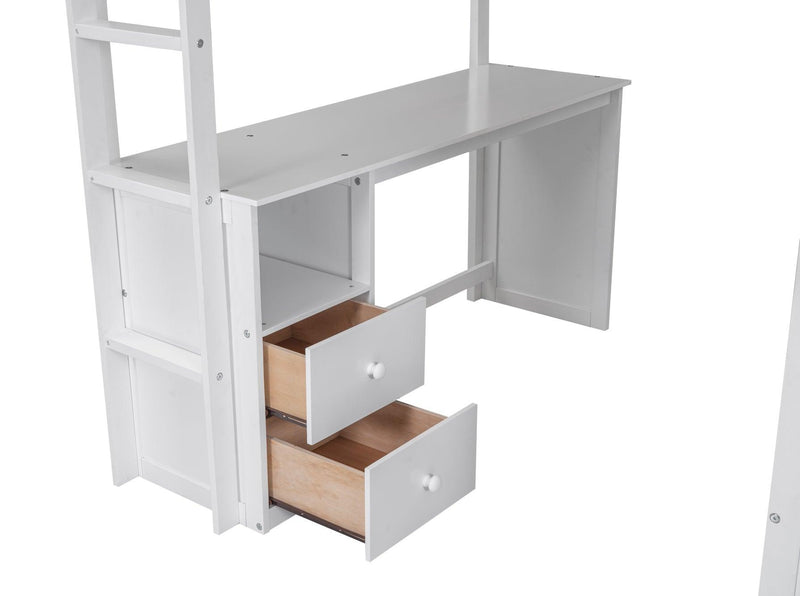 Wood Full Size Loft Bed with Wardrobes and 2-Drawer Desk with Cabinet, White - Urban Living Furniture (Los Angeles, CA)