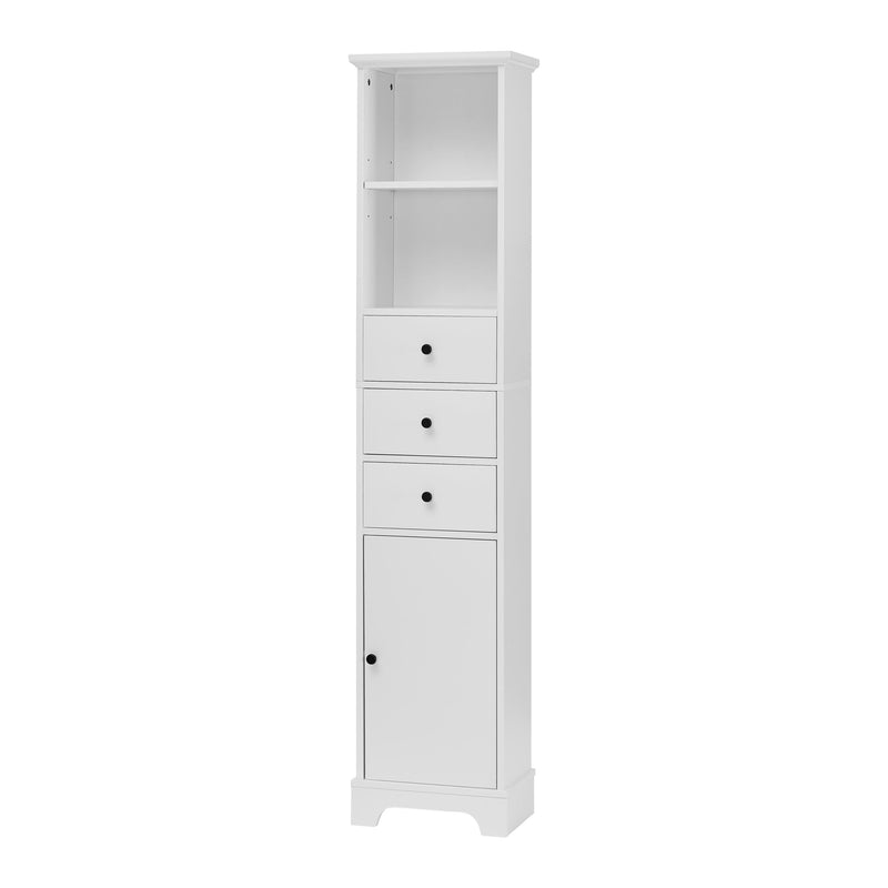 White Tall Bathroom Cabinet, FreestandingStorage Cabinet with 3 Drawers and Adjustable Shelf, MDF Board with Painted Finish - Urban Living Furniture (Los Angeles, CA)