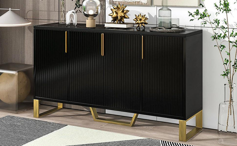 Modern sideboard with Four Doors, Metal handles & Legs and Adjustable Shelves Kitchen Cabinet (Black) - Urban Living Furniture (Los Angeles, CA)