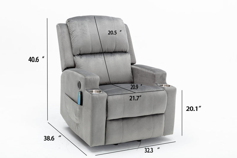 Electric Lift Recliner for the Elderly with Massage Therapy and Heat, Power Lift Chair, with 2 Cupholders, Sofa sSuitable for Living Room& Bed Room, Grey - Urban Living Furniture (Los Angeles, CA)