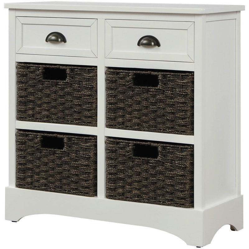 RusticStorage Cabinet with Two Drawers and Four  Classic Rattan Basket for Dining Room/Living Room (White) - Urban Living Furniture (Los Angeles, CA)