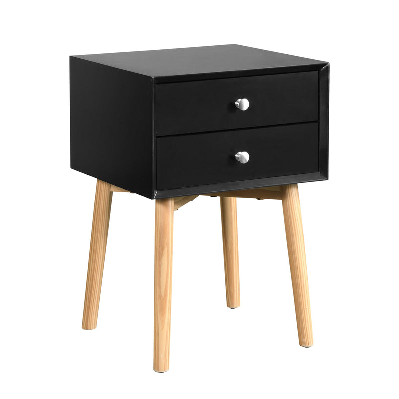 Side Table,Bedside Table with 2 Drawers and Rubber Wood Legs, Mid-CenturyModernStorage Cabinet for Bedroom Living Room, Black - Urban Living Furniture (Los Angeles, CA)