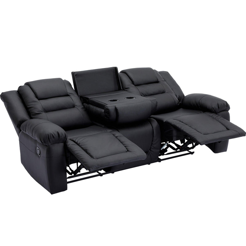 Home Theater Seating Manual Recliner with Center Console, PU Leather Reclining Sofa for Living Room,Black - Urban Living Furniture (Los Angeles, CA)