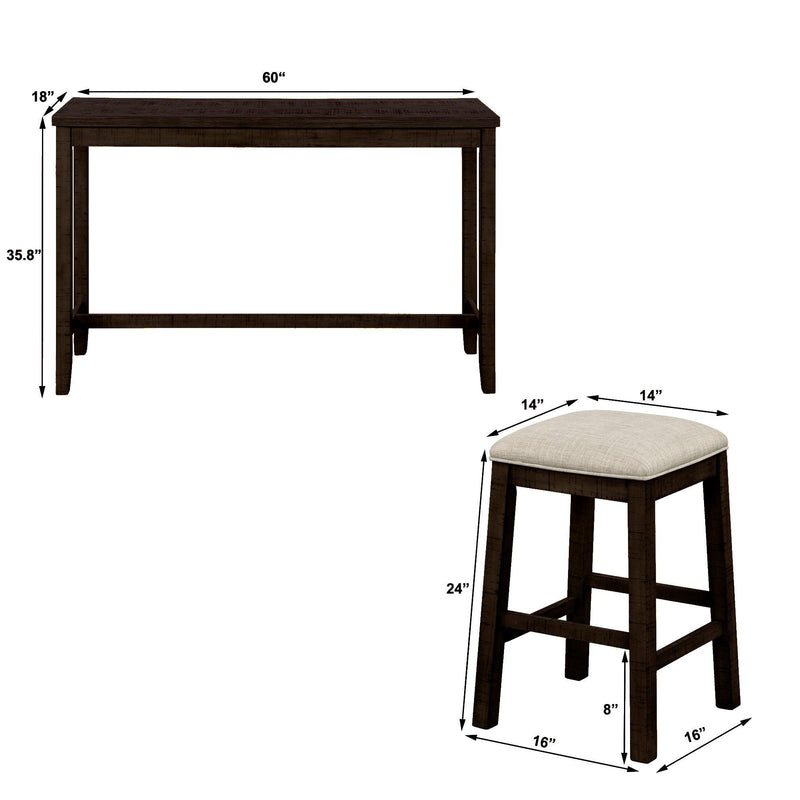 4 Pieces Counter Height Table with Fabric Padded Stools, Rustic Bar Dining Set with Socket, Brown - Urban Living Furniture (Los Angeles, CA)