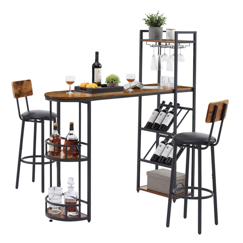 Bar table and stool set with 2 bar stools, with bottle holder, glass holder and side organizer, multifunctional high bar table with space for 8 bottles and 9 glasses. - Urban Living Furniture (Los Angeles, CA)