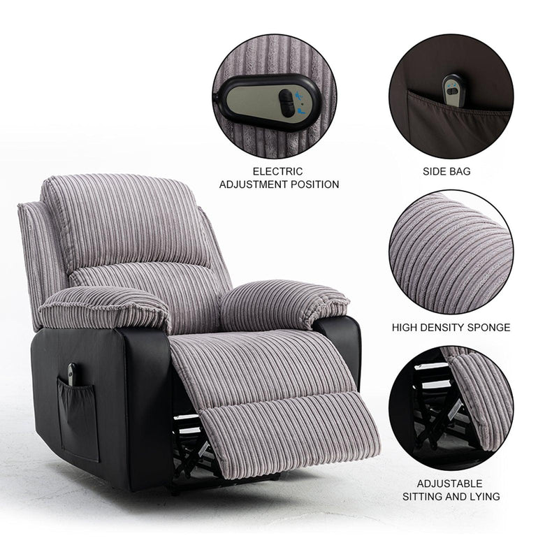 Grey Fabric Recliner Chair  Theater Single Recliner Thick Seat and Backrest, suitable for living room, side bags Electric sofa chair, electric remote control.The angle can adjust freely - Urban Living Furniture (Los Angeles, CA)