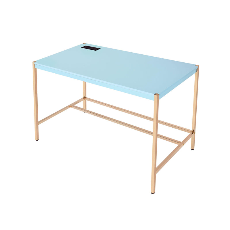 ACME Midriaks Writing Desk w/USB Port in Baby Blue & Gold Finish OF00023