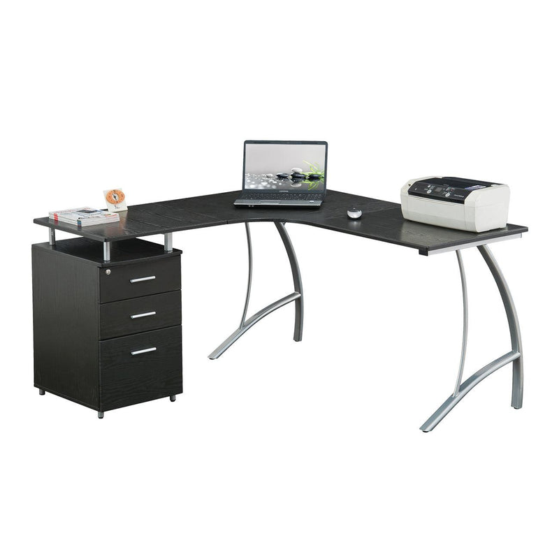 Techni MobiliModern L- Shaped Computer Desk with File Cabinet andStorage, Espresso