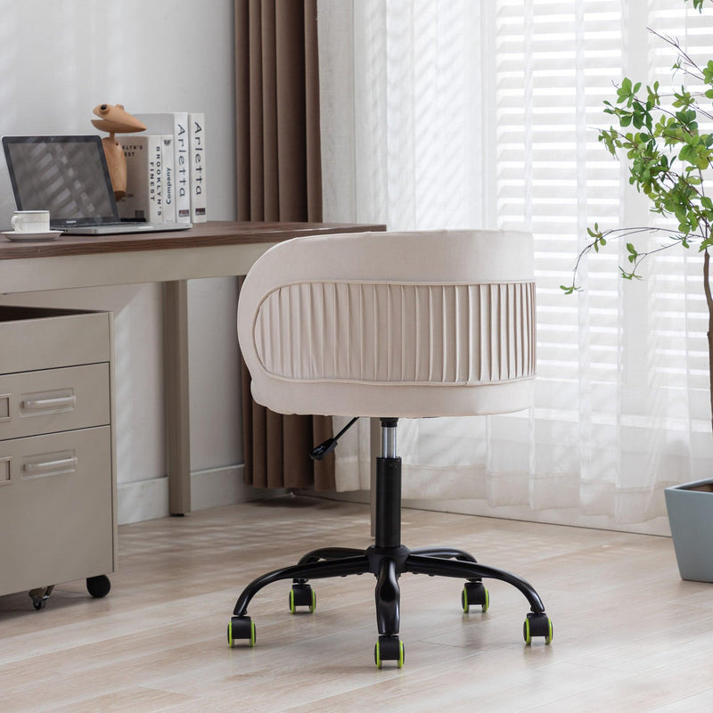 Zen Zone Velvet Leisure office chair, suitable for study and office, can adjust the height, can rotate 360 degrees, with pulley, Off-White