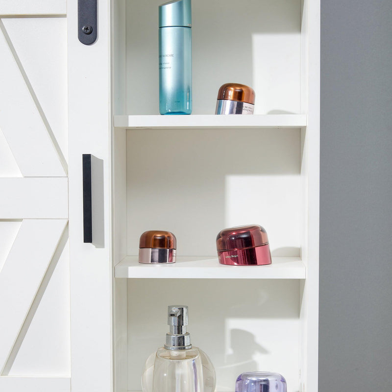 Wood wall-mountedStorage cabinet, 5-layer toilet bathroomStorage cabinet, multifunctional cabinet with adjustable door, white