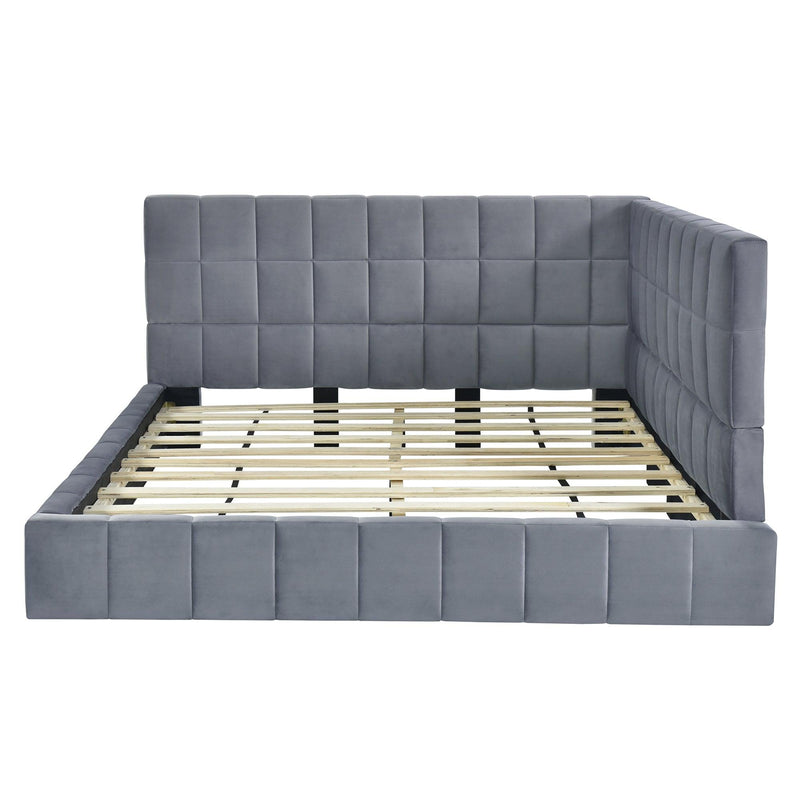 Full Size Upholstered Daybed/Sofa Bed Frame-Gray, Velvet