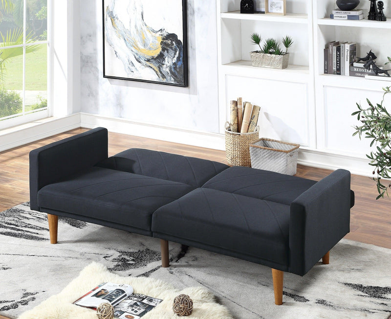 Modern Electric Look 1pc Convertible Sofa Couch Black Linen Like Fabric Cushion Clean Lines Wooden Legs Living Room - Urban Living Furniture (Los Angeles, CA)