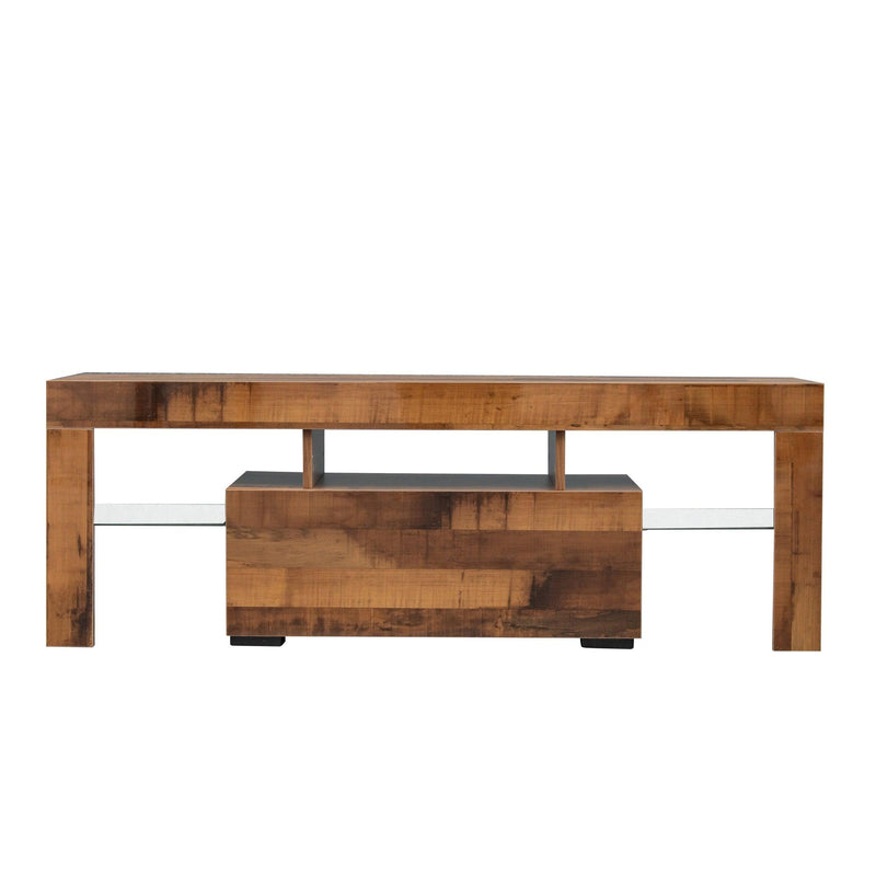 TV Stand with LED RGB Lights,Flat Screen TV Cabinet, Gaming Consoles - in Lounge Room, Living Room,FIR WOOD