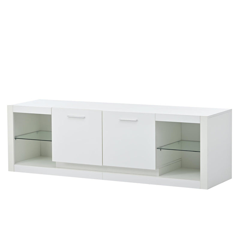 Modern TV Stand with 2 Tempered Glass Shelves, High Gloss Entertainment Center for TVs Up to 70”, Elegant TV Cabinet with LED Color Changing Lights for Living Room, White - Urban Living Furniture (Los Angeles, CA)