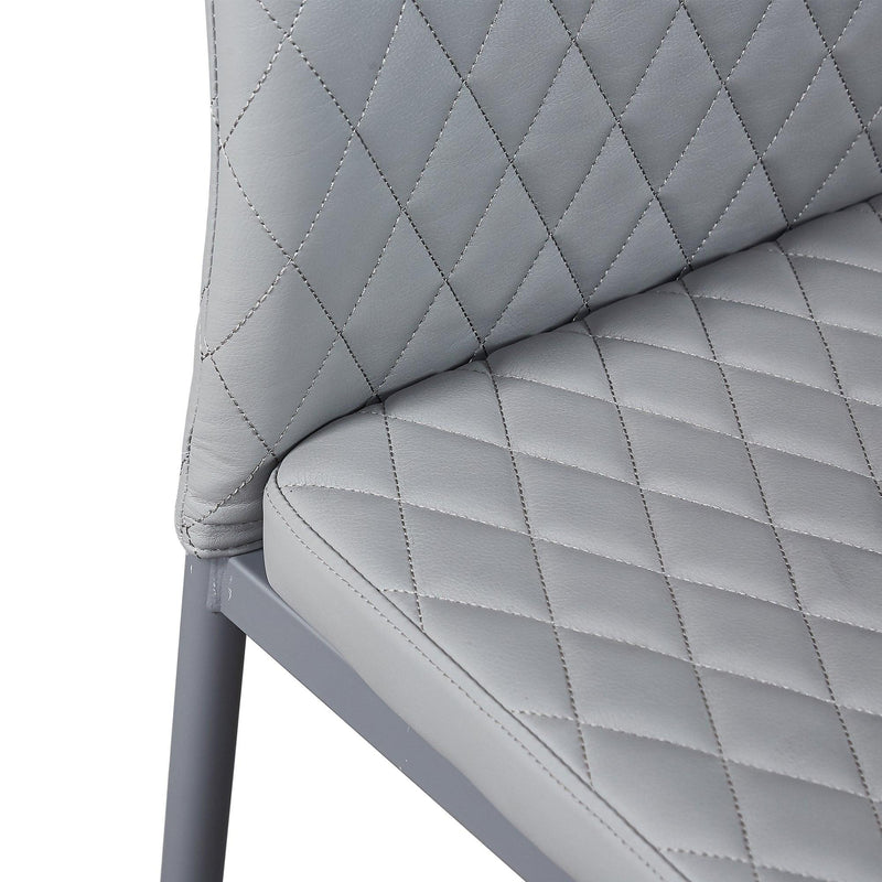 Light GrayModern minimalist dining chair leather sprayed metal pipe diamond grid pattern restaurant home conference chair set of 4