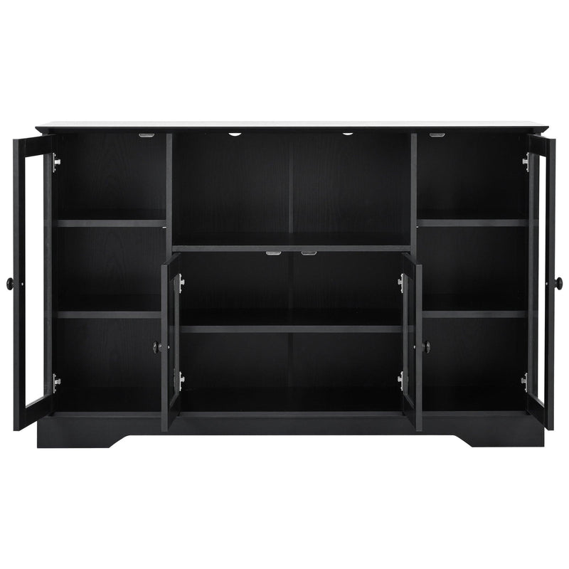 TV Stand for TV up to 60in with 4 Tempered Glass Doors Adjustable Panels Open Style Cabinet, Sideboard for Living room, Black - Urban Living Furniture (Los Angeles, CA)