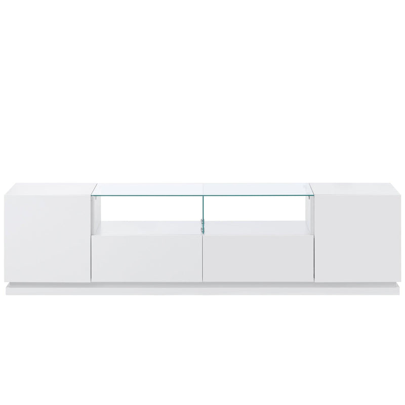 TV Stand with Tempered Glass,Modern High Gloss Entertainment Center for TVs Up to 70”, TV Cabinet withStorage and LED Color Changing Lights for Living Room, White