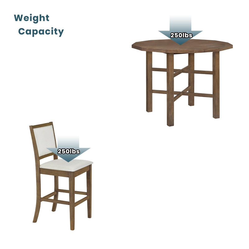 5-Piece Rubber Wood Counter Height Dining Table Set, Irregular Table with 4 High-back Cushioned Chairs for Small Place, Brown - Urban Living Furniture (Los Angeles, CA)