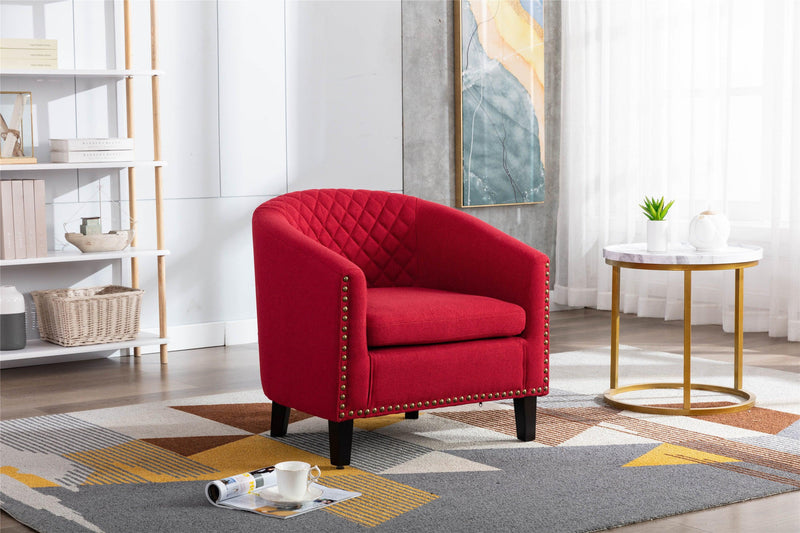 accent Barrel chair living room chair with nailheads and solid wood legs  Red  Linen - Urban Living Furniture (Los Angeles, CA)