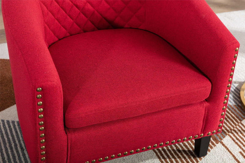 accent Barrel chair living room chair with nailheads and solid wood legs  Red  Linen - Urban Living Furniture (Los Angeles, CA)