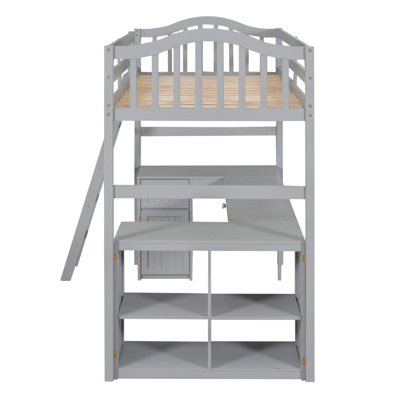 Twin size Loft Bed with Drawers, Cabinet, Shelves and Desk, Wooden Loft Bed with Desk - Gray - Urban Living Furniture (Los Angeles, CA)