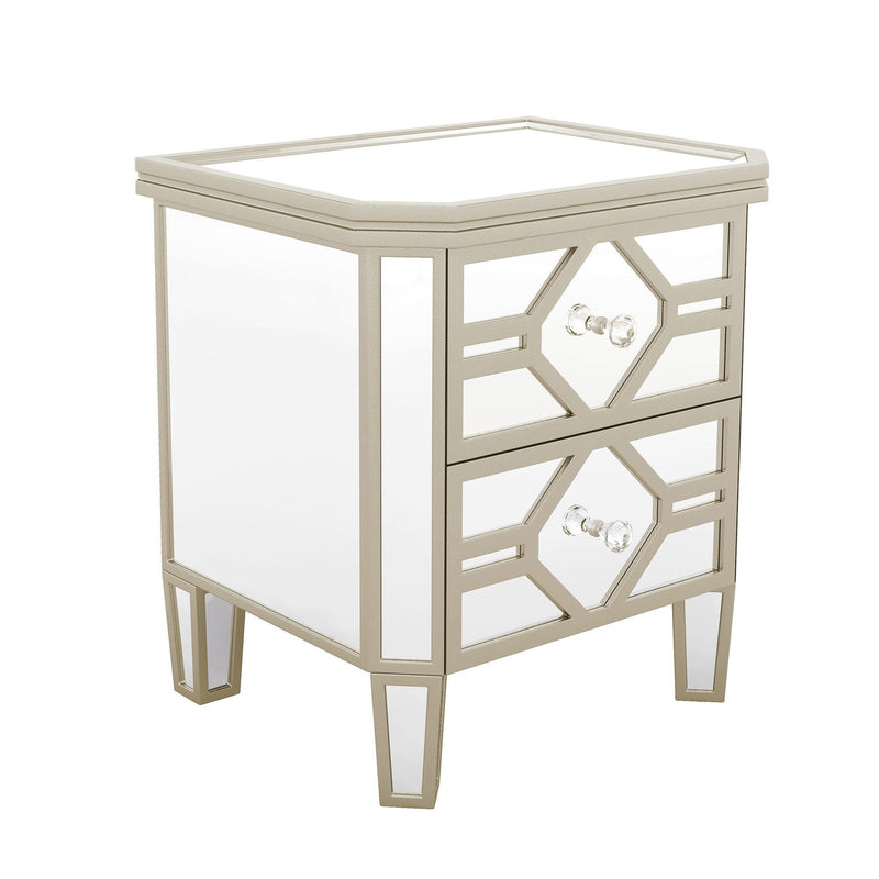 Elegant Mirrored 2-Drawer Side Table with lden Lines for Living Room, Hallway, Entryway - Urban Living Furniture (Los Angeles, CA)