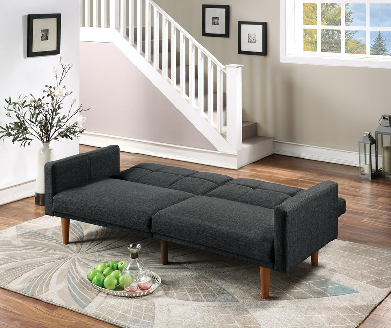 Transitional Look Living Room Sofa Couch Convertible Bed Black Polyfiber 1pc Tufted Sofa Cushion Wooden Legs - Urban Living Furniture (Los Angeles, CA)