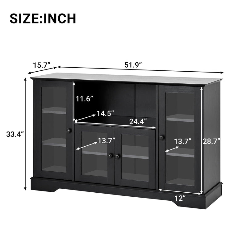 TV Stand for TV up to 60in with 4 Tempered Glass Doors Adjustable Panels Open Style Cabinet, Sideboard for Living room, Black - Urban Living Furniture (Los Angeles, CA)