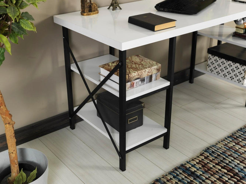 Furnish Home Store Diana Metal Frame 60" Extra Wide Wood Top 4 Shelves Writing and Computer Desk for Home Office, White - Urban Living Furniture (Los Angeles, CA)