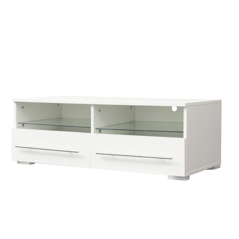 White TV cabinet has two drawers with dual end color-changing LED light strip - Urban Living Furniture (Los Angeles, CA)