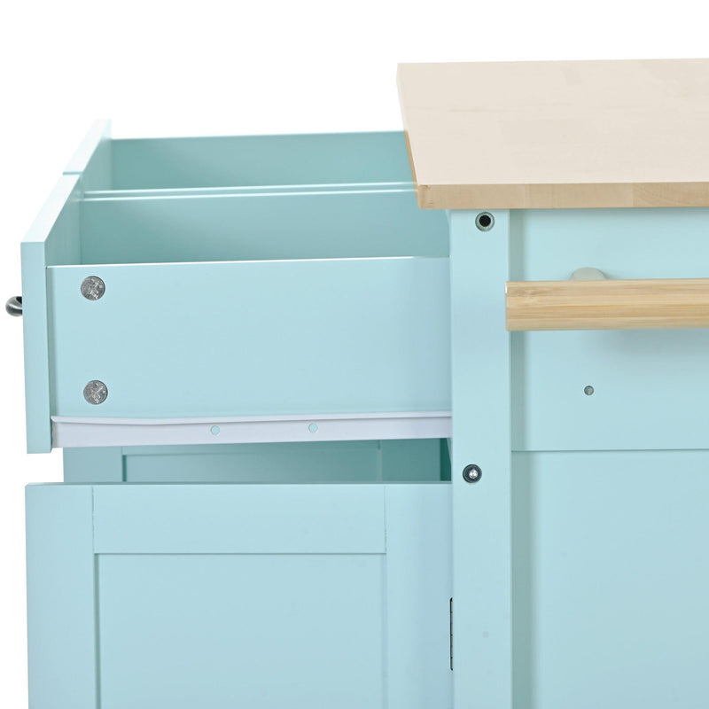 Kitchen Island Cart with 4 Door Cabinet and Two Drawers and 2 Locking Wheels - Solid Wood Top, Adjustable Shelves, Spice & Towel Rack（Mint Green） - Urban Living Furniture (Los Angeles, CA)