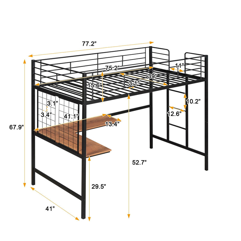 Twin Metal Loft Bed with Desk and Metal Grid,Black - Urban Living Furniture (Los Angeles, CA)