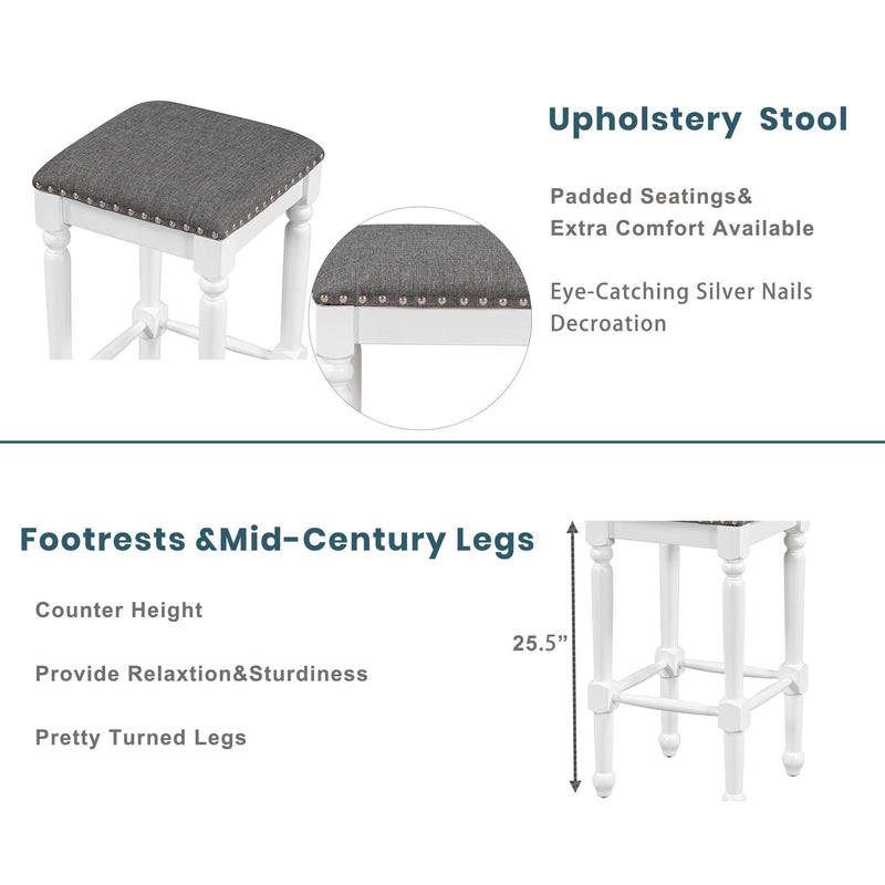 Mid-century Counter Height 5-Piece Dining Set, Wood Console Table with Trestle Legs and 4 Stools for Small Places, White - Urban Living Furniture (Los Angeles, CA)