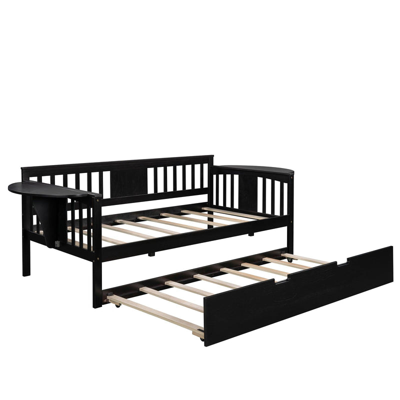 Twin Wooden Daybed with Trundle Bed  , Sofa Bed for Bedroom Living Room, Espresso