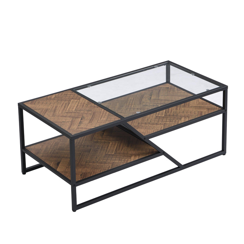 Black Coffee Table withStorage Shelf, Tempered Glass Coffee Table with Metal Frame for Living Room&Bedroom - Urban Living Furniture (Los Angeles, CA)