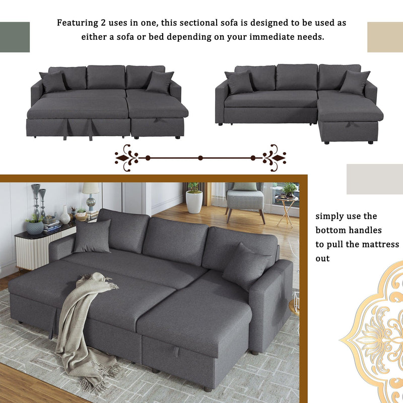 Upholstery  Sleeper Sectional Sofa Grey withStorage Space, 2 Tossing Cushions - Urban Living Furniture (Los Angeles, CA)