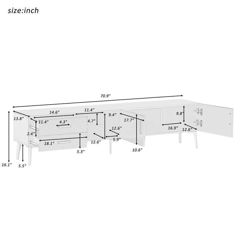 Modern TV Stand with 5 Champagne legs - Durable, stylish, spacious, versatileStorage TVS up to 77" (White) - Urban Living Furniture (Los Angeles, CA)