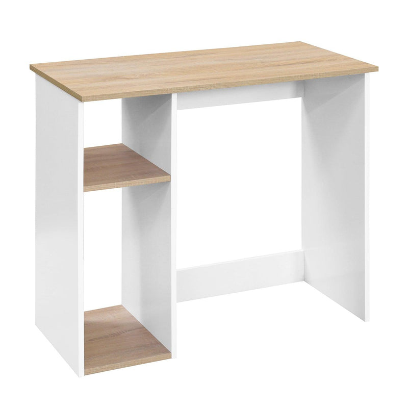 Full Wooden computer desk with 2 layers, 35.4" W x 18.9" D x 29.5" H, Oak & White - Urban Living Furniture (Los Angeles, CA)