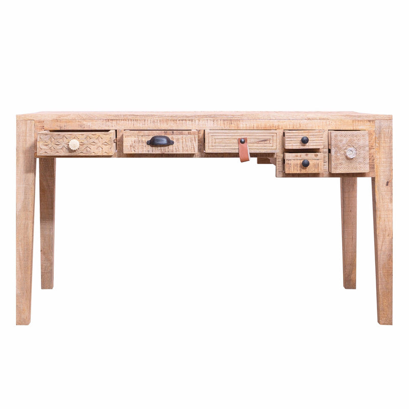 6 Drawer Grained Rustic ManWood Home Office Desk with Straight Legs, Weathered Brown - Urban Living Furniture (Los Angeles, CA)