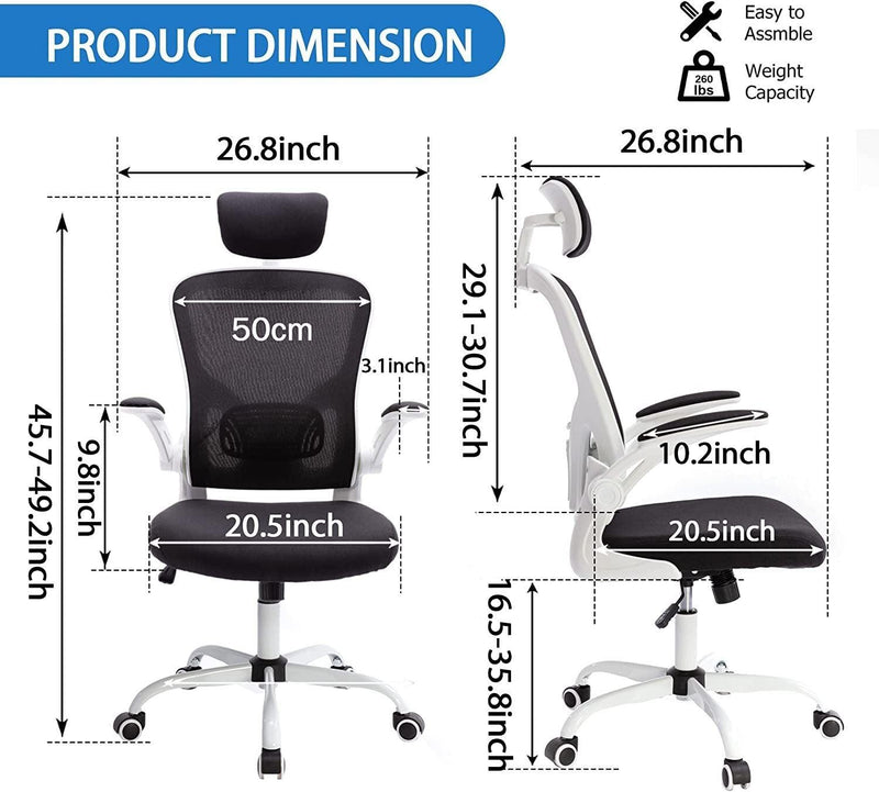 Office Chair Mesh High Back Computer Chair Height Adjustable Swivel Desk Chairs with Wheels,Adjustable Armrest Backrest Headrest,Black - Urban Living Furniture (Los Angeles, CA)