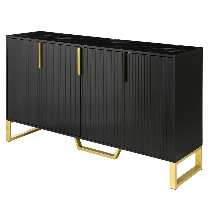 Modern sideboard with Four Doors, Metal handles & Legs and Adjustable Shelves Kitchen Cabinet (Black)