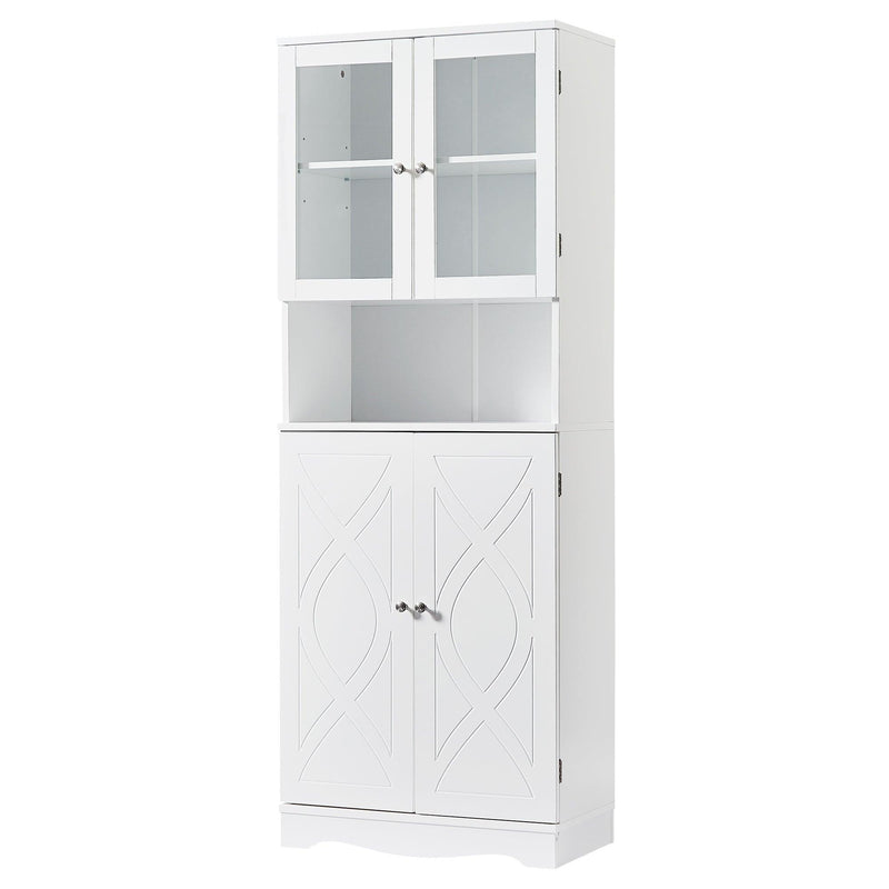 TallStorage Cabinet with Glass Doors for Bathroom/Office, MultipleStorage Space, White - Urban Living Furniture (Los Angeles, CA)