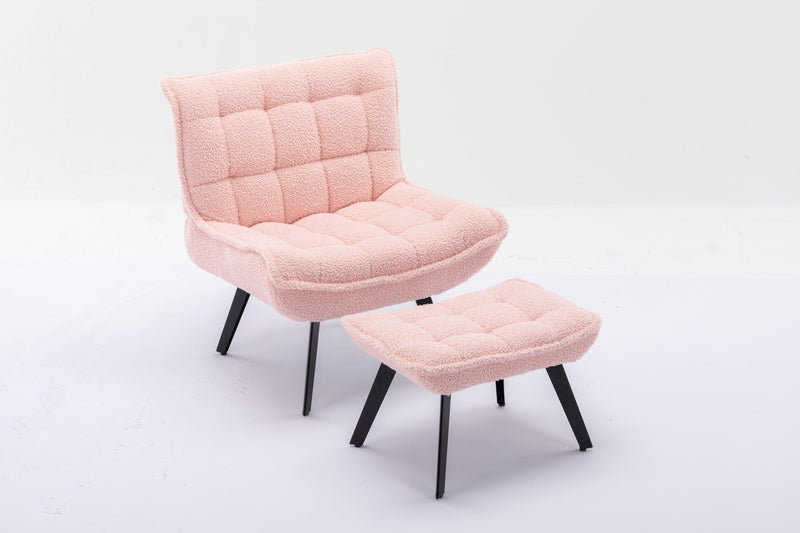 Modern Soft Teddy Fabric Material Large Width Accent Chair Leisure Chair Armchair TV Chair Bedroom Chair With Ottoman Black Legs For Indoor Home And Living Room,Pink - Urban Living Furniture (Los Angeles, CA)