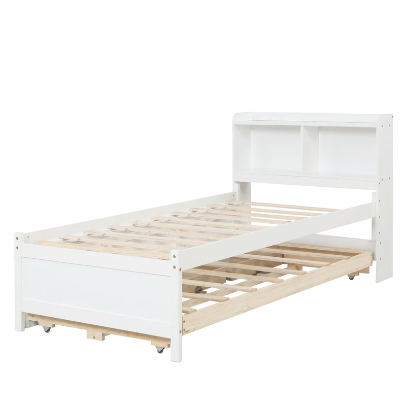 Twin Bed with Bookcase,Twin Trundle,Drawers,White - Urban Living Furniture (Los Angeles, CA)