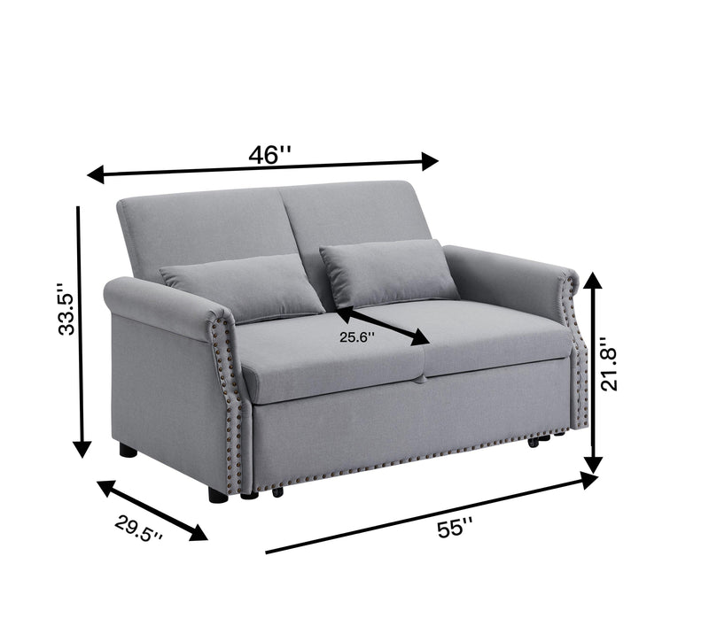 ArtemaxModern 55" Pull Out Sleep Sofa Bed 2 Seater Loveseats Sofa Couch with Adjustable Backrest and Lumbar Pillows for Apartment Office Living Room