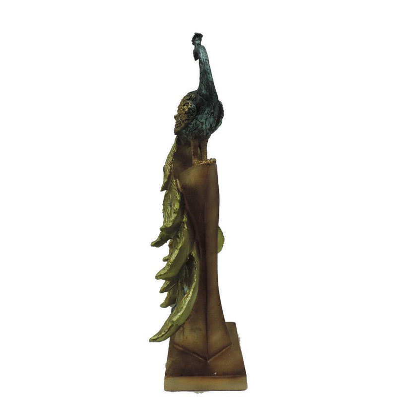 Polystone Decorative Peacock Figurine with Block Stand, Green and Gold - Urban Living Furniture (Los Angeles, CA)