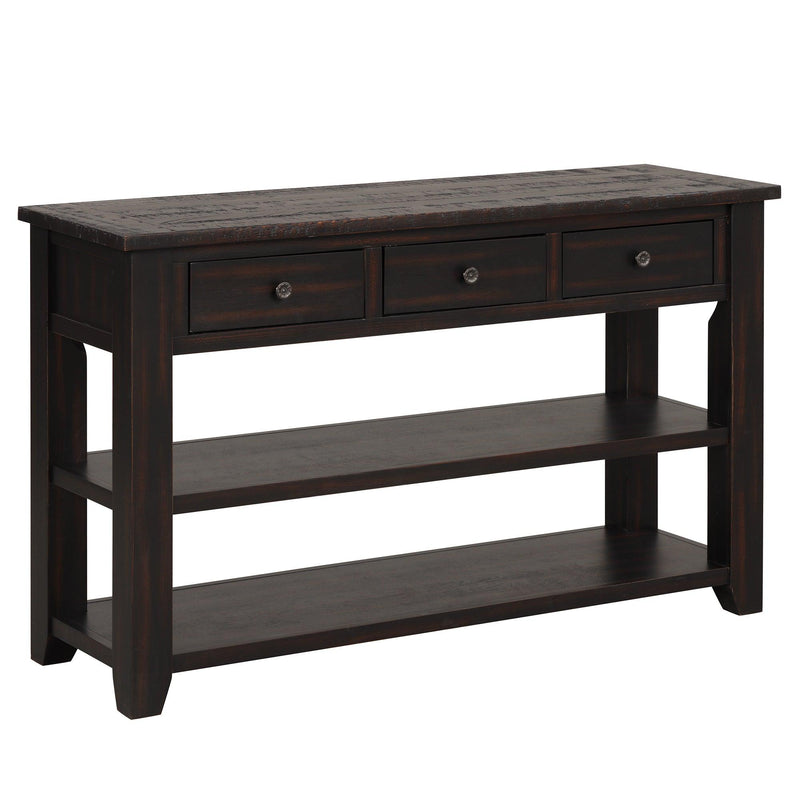 48'' Solid Pine Wood Top Console Table,Modern Entryway Sofa Side Table with 3Storage Drawers and 2 Shelves. Easy to Assemble ( Black) - Urban Living Furniture (Los Angeles, CA)