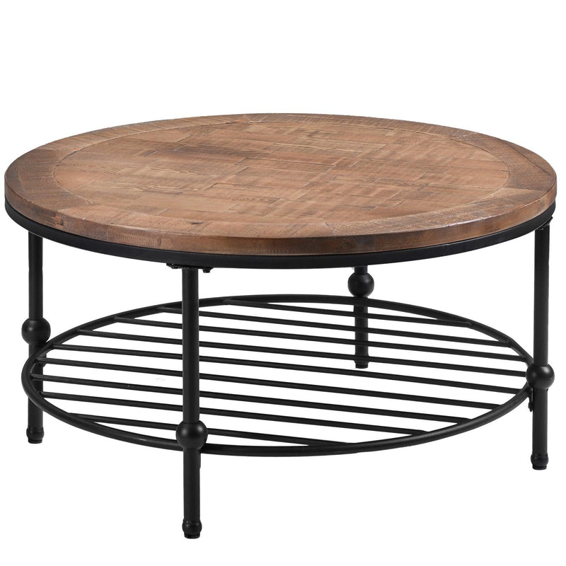 Rustic Natural Round Coffee Table withStorage Shelf for Living Room, Easy Assembly  (Round) - Urban Living Furniture (Los Angeles, CA)