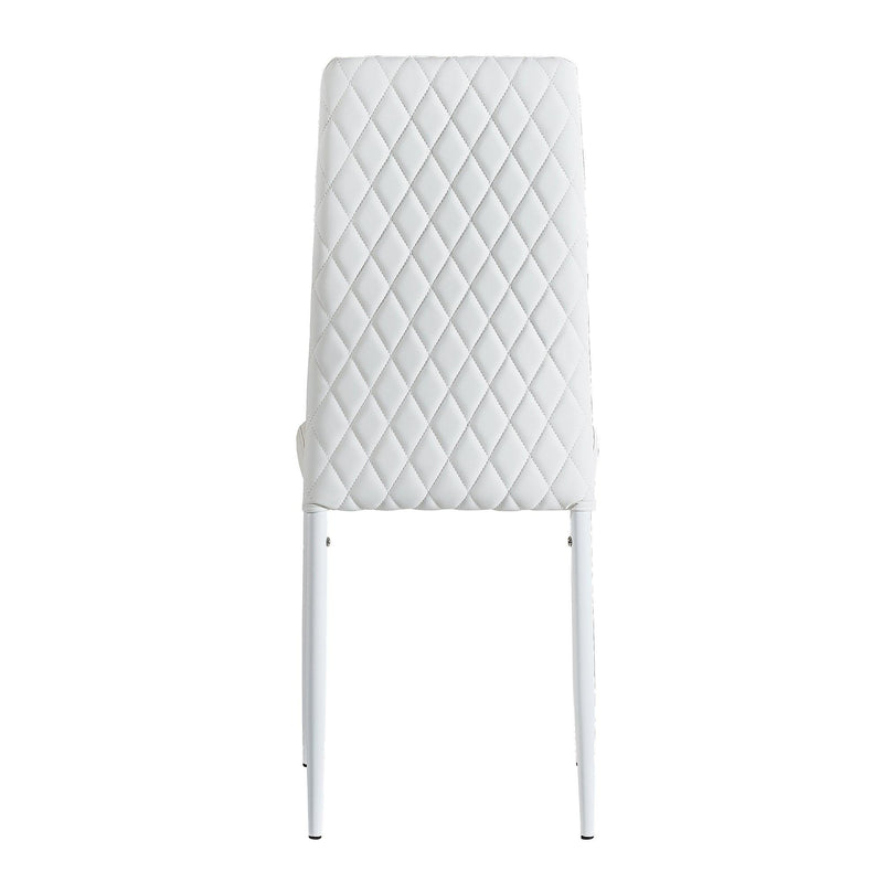 WhiteModern minimalist dining chair fireproof leather sprayed metal pipe diamond grid pattern restaurant home conference chair set of 6