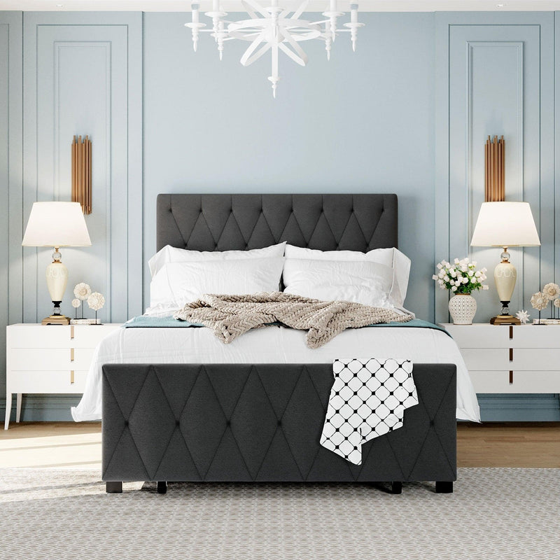 Twin SizeStorage Bed Metal Platform Bed with a Big Drawer - Gray